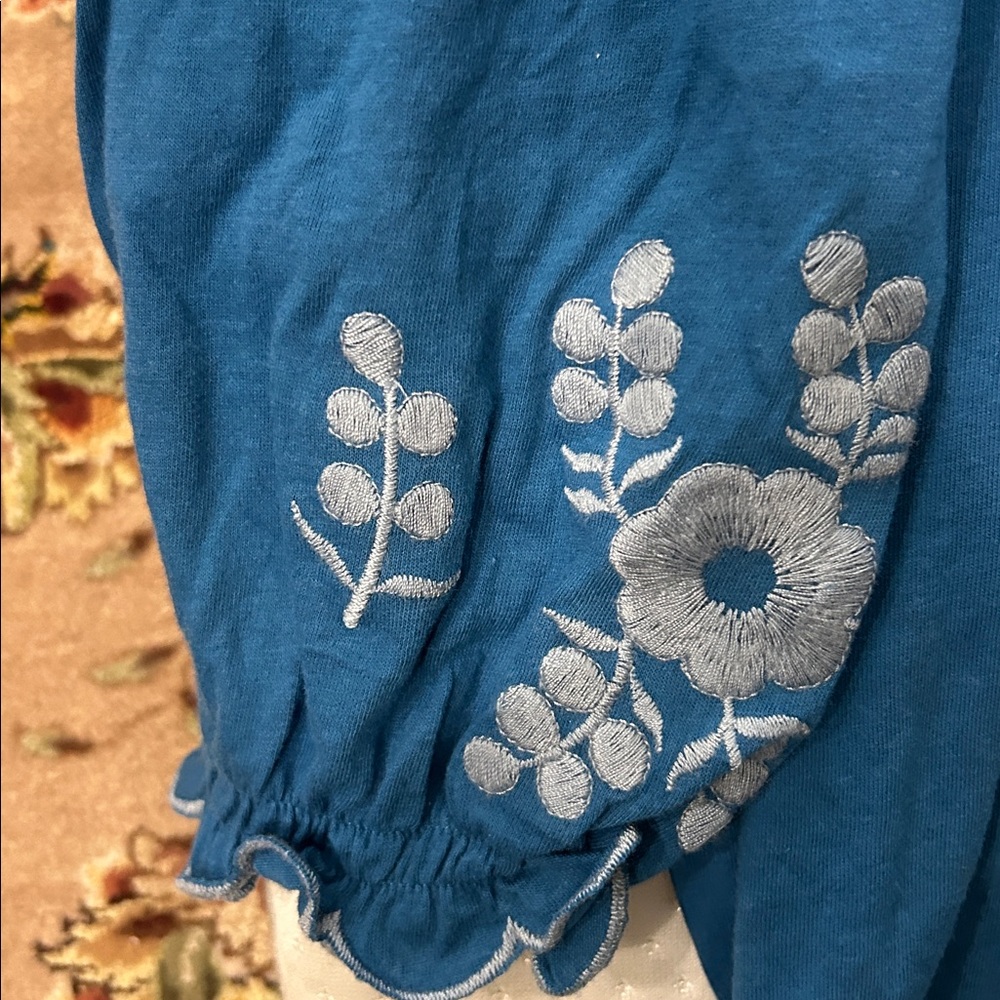 Vertigo Embroidered Blue Tunic Long Sleeve Top-L - Picture 6 of 9